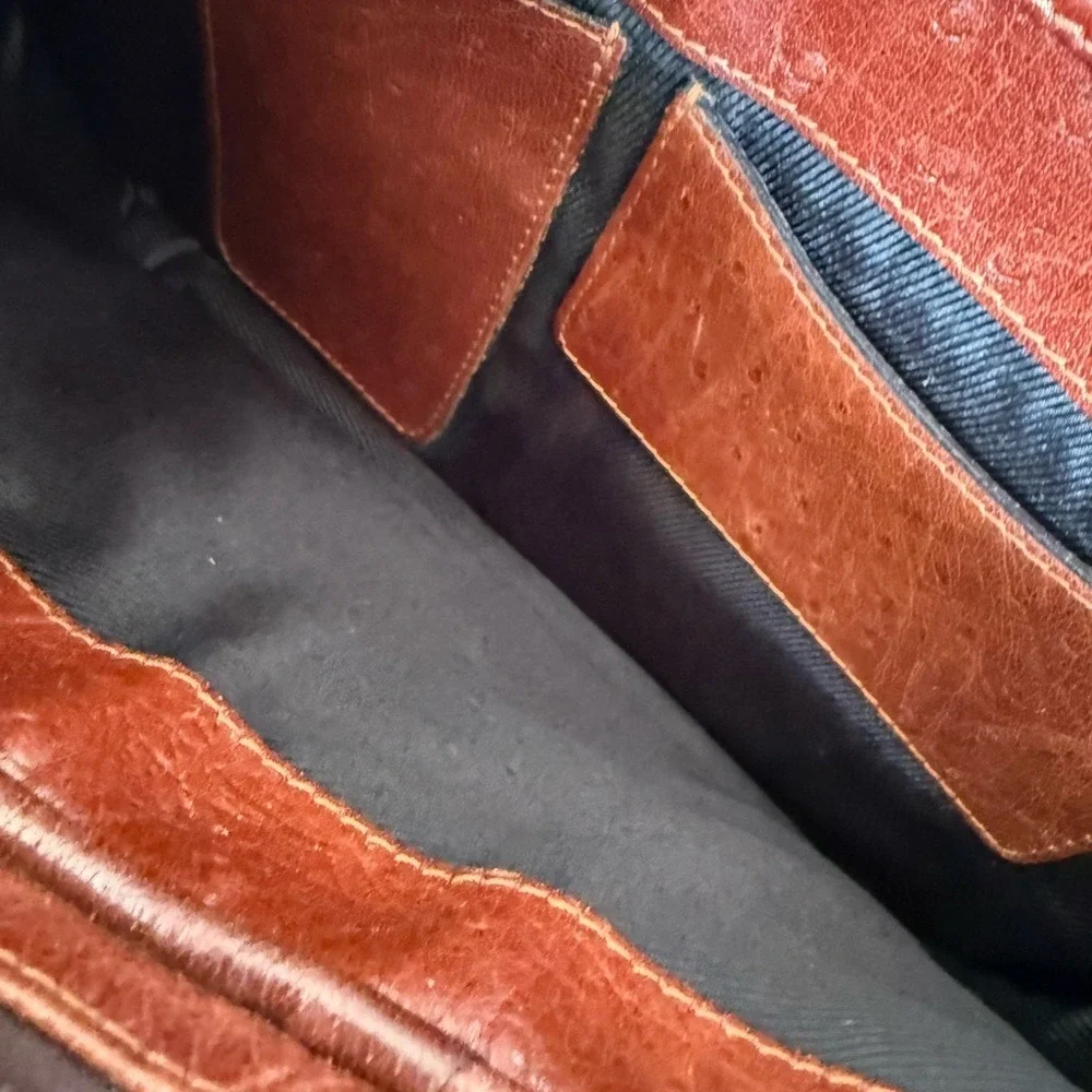 Vintage 1950s Carla Romani brown leather‎ western classic gold hardware purse